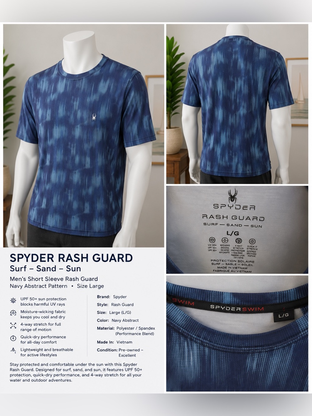 Spyder Men’s Navy Blue Abstract Short Sleeve Rash Guard